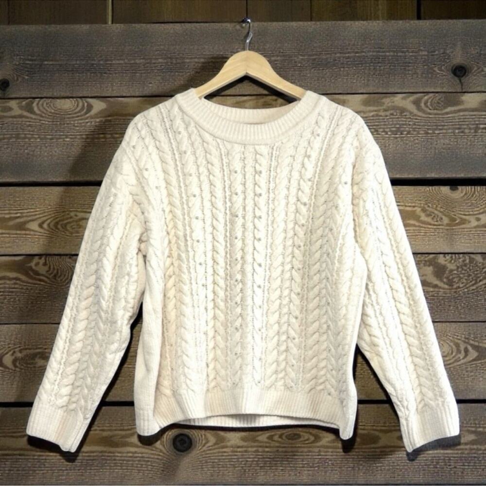 Cynthia Rowley Women’s S Chenille Pearl Cable Knit Sweater Spring Light Weight